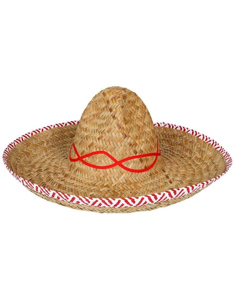 Sombrero Stråhatt med Røde og Hvite Kanter og Mønster