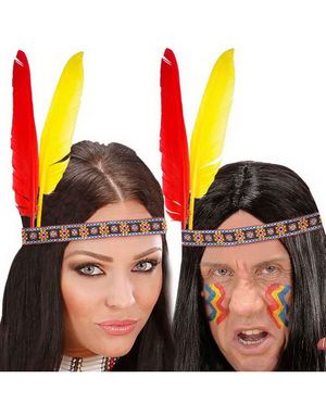 Indian Huvuddekoration med mönstrat band och fjäder