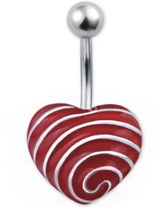 Heart With Silver Stripes Navelpiercing - Röd