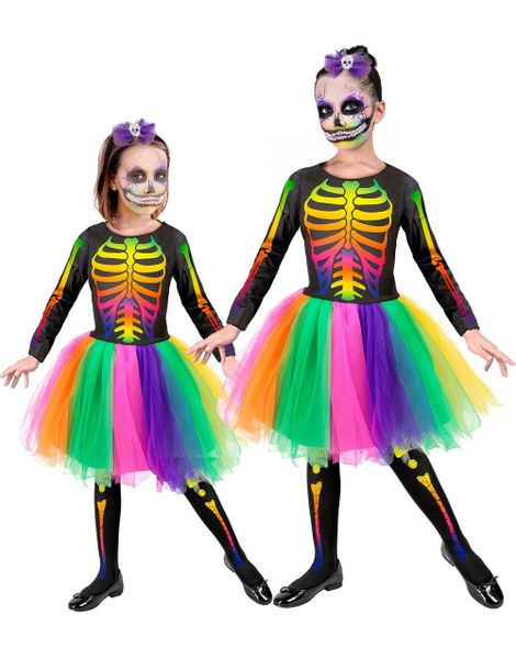 Fargerikt Day of the Dead Skjelettkostyme til Jente