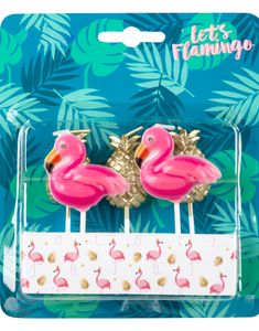 5 stk Flamingo och Ananas Tårtljus - Flamingo Gold