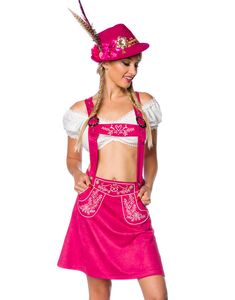 Kort A-Formad Oktoberfestkjol i Rosa med Hängslen och Broderi