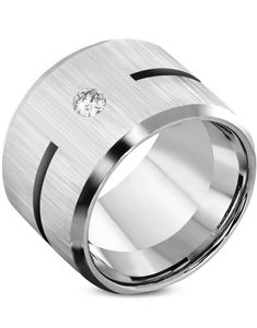 15 mm Silverfärgad Stålring Infattad med Klar CZ Sten