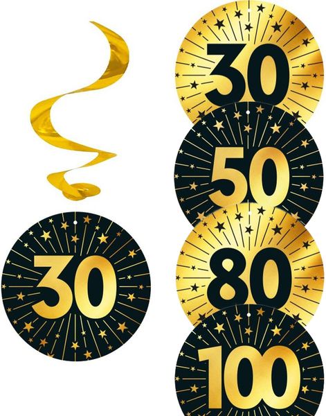 Jubileumsfirande - Hängande Swirls i Svart och Guld