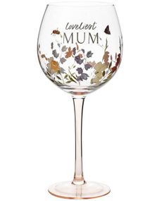 Elegant Gin Glass "Loveliest Mum" Med Blomster Tema