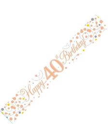 2,7 Meter Hvit og Rosegull "Happy 40th Birthday" Holografisk Banner
