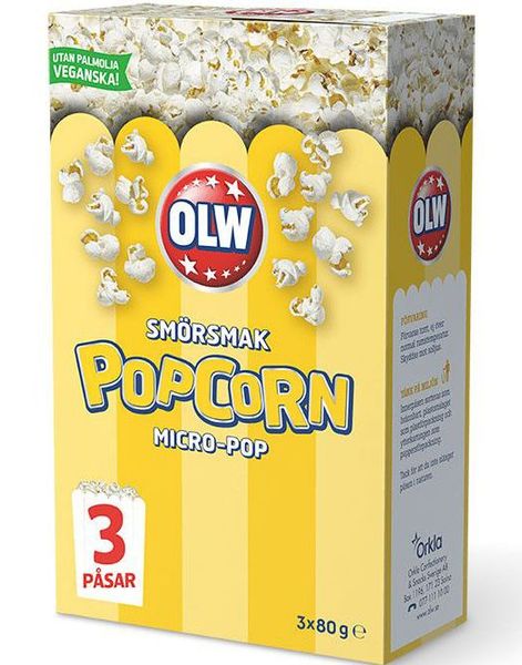 OLW Micro-Pop Smørsmak - 3x80 gram Popcorn