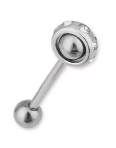 Roterande Cirkel - Silverfärgad Tungpiercing med Klara Stenar