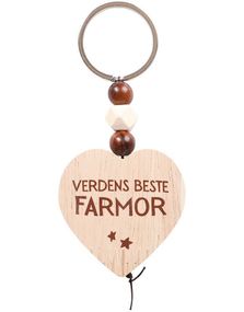 Nøkkelring med Trehjerte og Perler - Verdens Beste Farmor