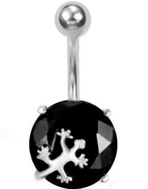 Salamander On Black Diamond Navelpiercing - Silverfärgad