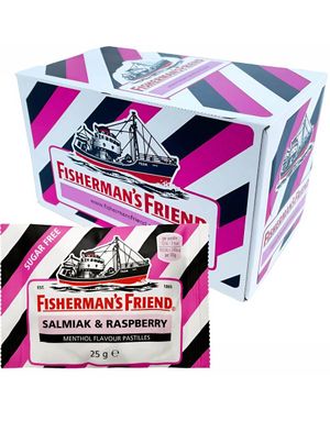24 stk Sukkerfri Fisherman's Friend med Smak av Bringebær, Salmiak og Mentol - Hel Eske 600 gram