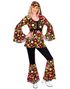 60's Svart Hippiekostyme med Fargerike Blomster til Dame - Large