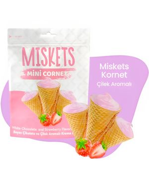 Miskets Mini Cornet White Chocolate & Strawberry - Mini Vaffelkjeks med Kremfyll 50 gram