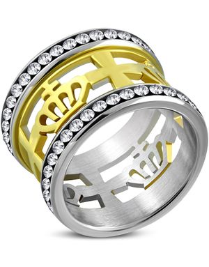 Royalty Crown - Guldfärgad Stålring med Klara CZ Stenar