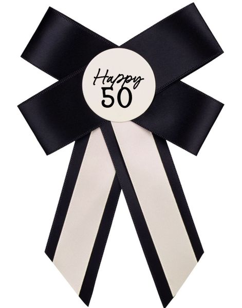 Happy 50 År - Krem Hvit og Svart Rosette 11x17 cm