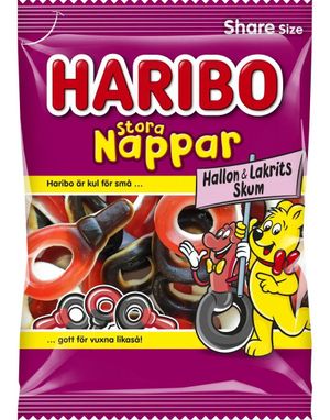Haribo Stora Nappar - Vingumminappar med Lakrits och Hallonsmak 170 Gram