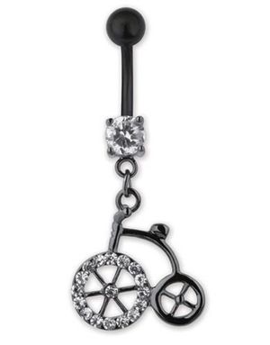 Navelpiercing med Svart Cykel & Stenar
