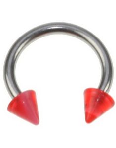 Rund Ögonbrynspiercing med Röda och Vita Spike Kulor - 1.2 x 8 mm