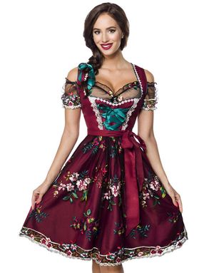 Burgundyröd Lyxig Oktoberfestklänning med Blomstermotiv