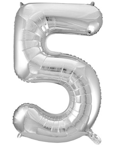 Talet 5 - Silverfärgad JUMBO Folieballong 86 cm