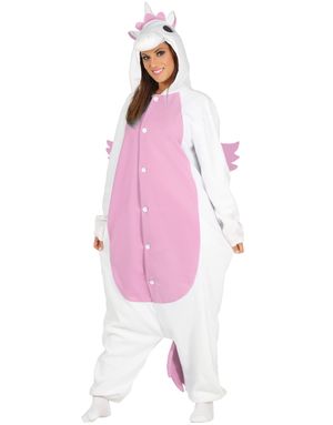 Vit och Rosa Enhörning Kigurumi Unisex Dräkt