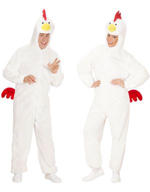 Vit Unisex Kycklingdräkt i Plysch