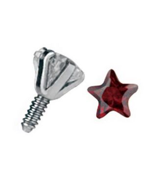 Dermal Anchor Kula med Stjärnformad Röd Sten - Strl 3 mm kula med 1,2 mm gängor