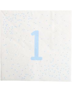 16 stk Hvite og Blå 1 Års Servietter 33x33 cm
