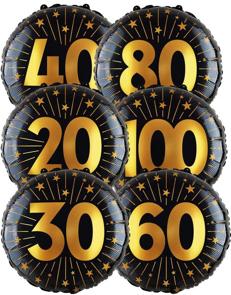 Jubileumsfolieballong - Rund Svart Och Guldfärgad Folieballong 46 cm