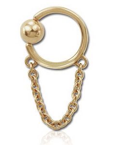 Guldfärgad BCR Piercing med Hängande Länk - 1,6 x 12 mm