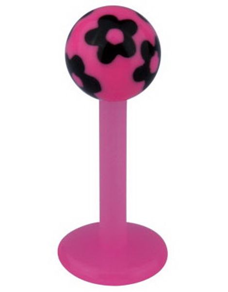 Labret m/Blommor - Rosa/Svart - Strl 1,2x8x4mm
