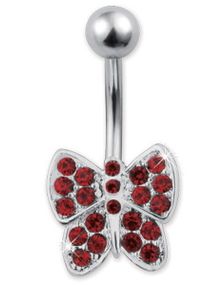 Fjäril m/Röda Stenar - Navelpiercing i Äkta Silver