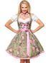 Grön Dirndl Oktoberfestklänning i Lyxkvalitet med Utformade Blommor på Förklädet
