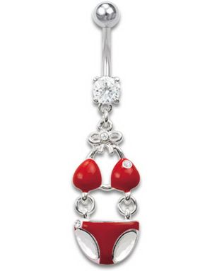 Navelpiercing med Röd Bikini