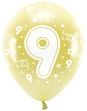 9 Tall - 6 stk Lys Metallisk Gull Tallballonger 33 cm - ECO Ballonger