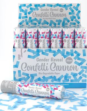 1 st Small Gender Reveal Confetti Cannon med rosa konfetti - Pojke 20cm (biologiskt nedbrytbar)