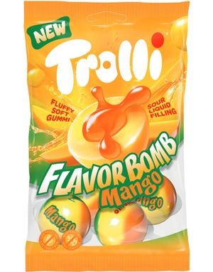 Trolli Flavor Bomb Mango - Geleballer med Surt Flytende Fyll 75 gram
