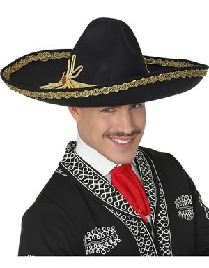 Svart Sombrero med Guldfärgad Kant 44 cm