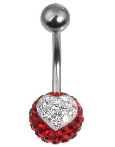 Sparkling Heart Navelpiercing - Röd/Vit