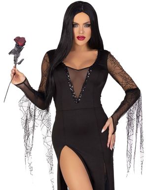 Spooky Beauty - Addams Family Morticia Inspirerad Maskeraddräkt Till Dam