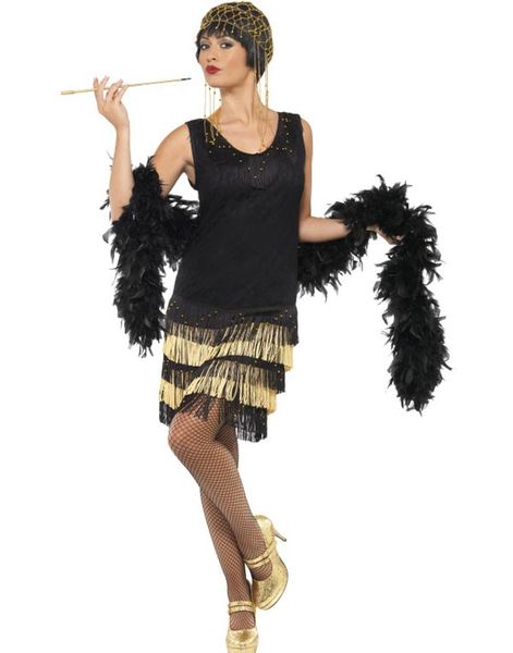 Svart och Guldfärgad Flapper Kostym