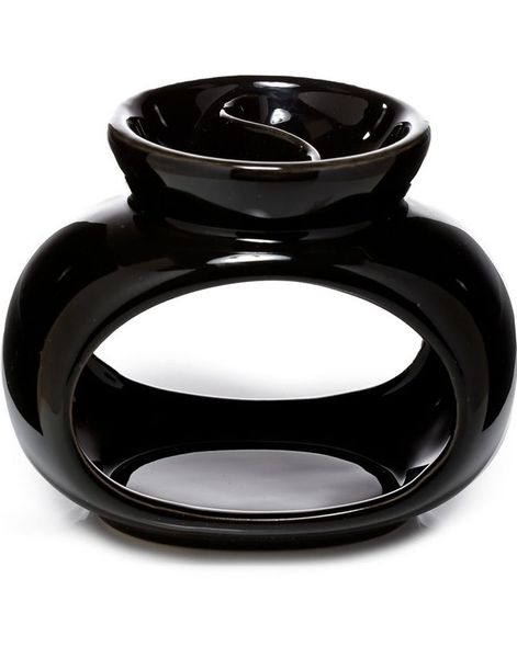 Keramisk Svart Oval Aromalampa med Tvådelad Oljeskål 13,5 cm