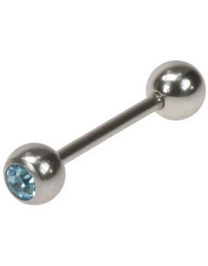 Fin Tungpiercing med Ljusblå Sten