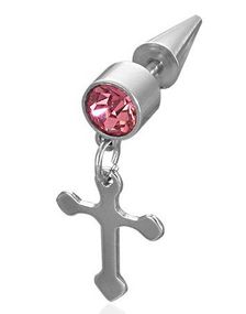 Big Pink Stone and Cross - Fejkpiercing