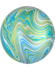 Blå, Grønn og Gullfarget Marble Metallisk Orbz / Ballongboble 38 cm