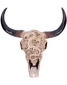 Mythical Markings - Skelettkranie med Drake-Utskärningar 44 cm