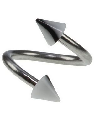 Curve Ögonbrynspiercing med Vita och Svarta Spikes - 1.2 x 8 mm