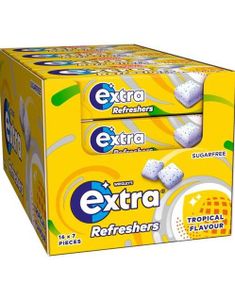16 stycken Extra Refreshers Tropical - Tuggummi med Tropiska Smaker - Hel Låda 249,6 gram (Sockerfri)