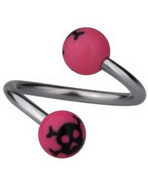 Ögonbrynspiercing med Dödskalle - Rosa/Svart - 1.2 x 10 mm