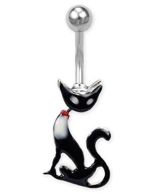 Stilig Navelpiercing med Svart Katt och Rörliga Leder